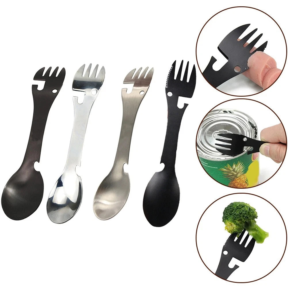 5-in-1 Camping Fork Spoon Tool - Rust Resistant Stainless Steel