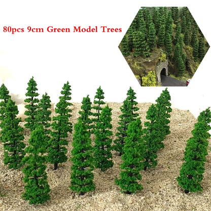 80pcs 3.54" Green Model Trees Wargame Train Railroad Layout Park Scenery Parts
