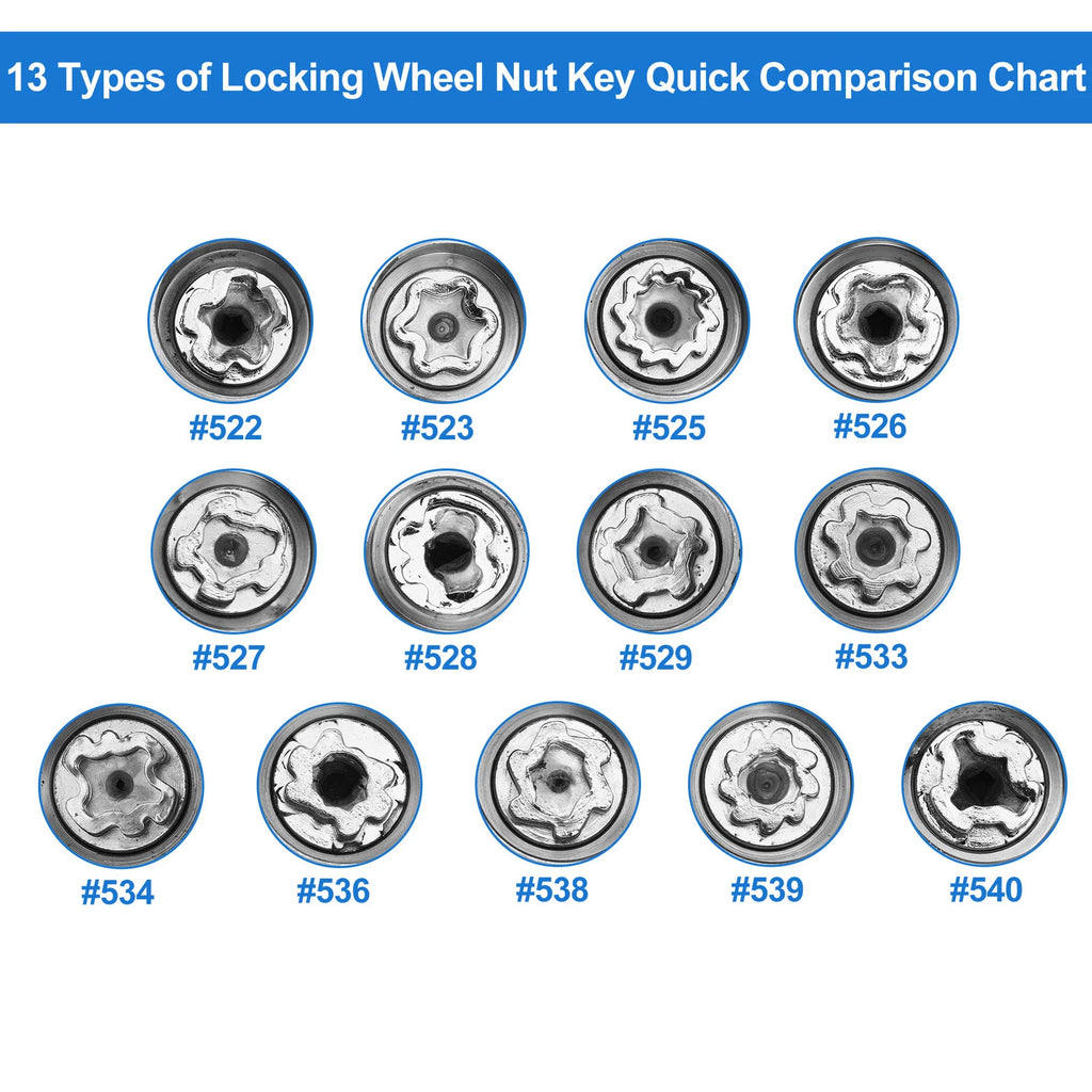 Set of 4 Wheel Lock Lug Nuts for VW (with #540 Antitheft Removal Key)