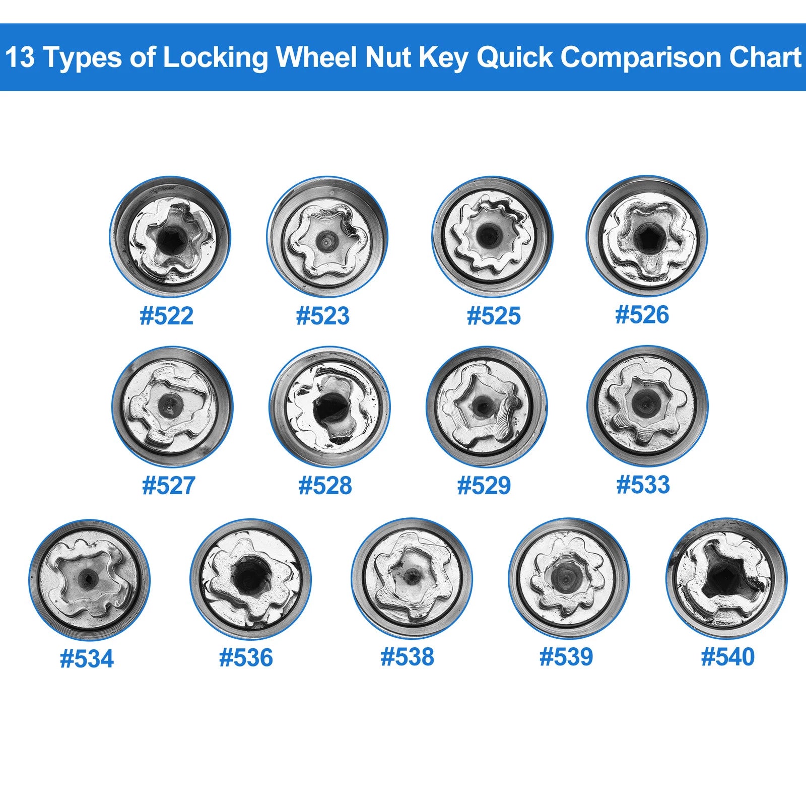 Set of 4 Wheel Lock Lug Nuts for VW (with #540 Antitheft Removal Key)