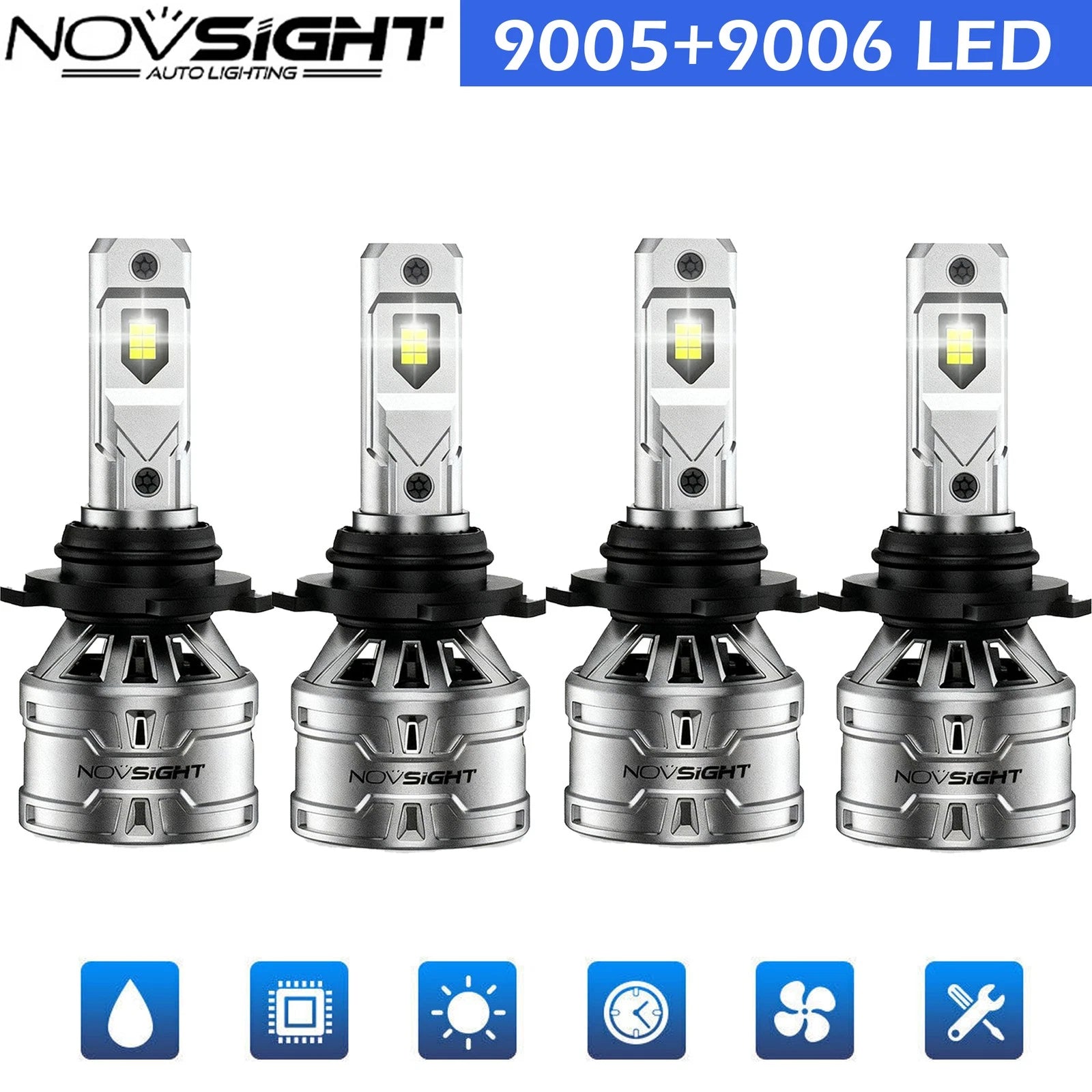 2X 9005 + 9006 LED Headlight Bulbs for NOVSIGHT (6500k)