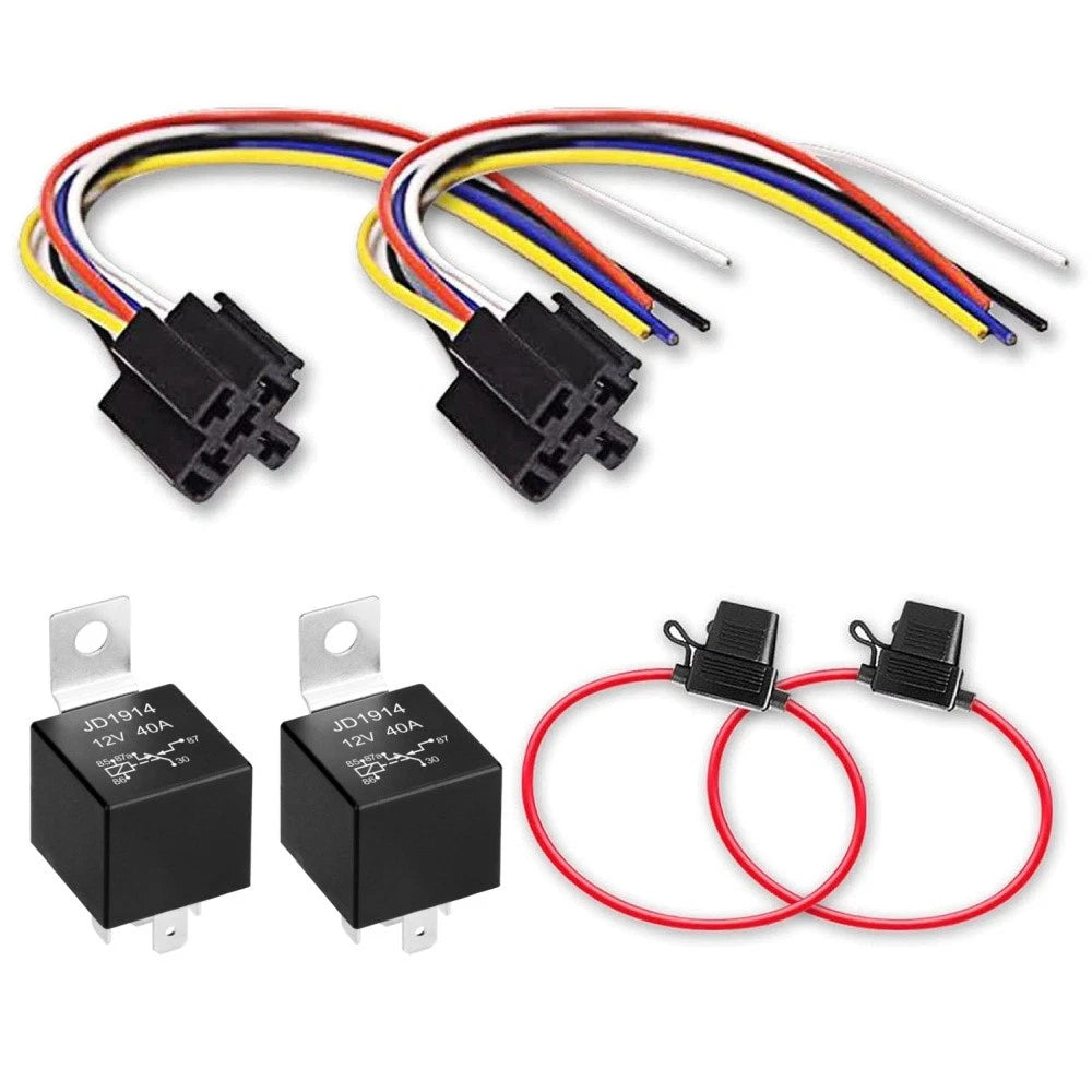 12V 40A 5Pin Relay & Relay Socket Wire & Fuse-holders Kit For Car