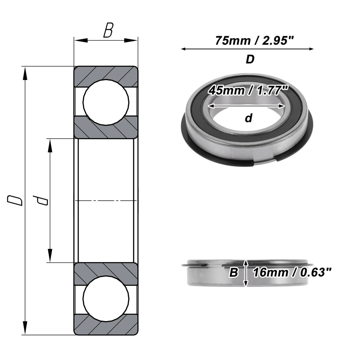1Pc 6009NR2RS Deep Groove Ball Bearing for Scooter Skateboard (N/A)