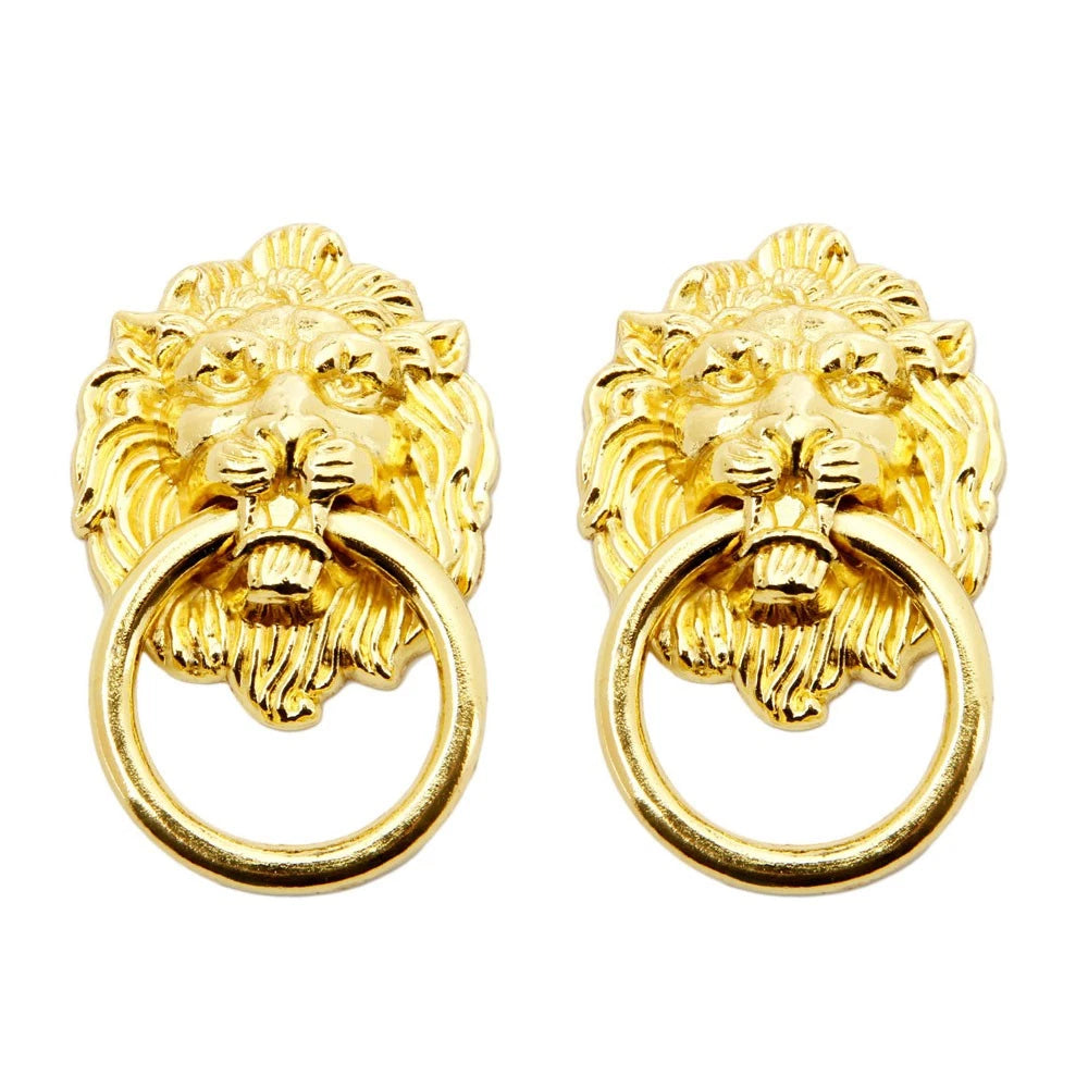 2X Golden Lion Head Door Pull Handle Ring for Cabinet Drawer (Antique)