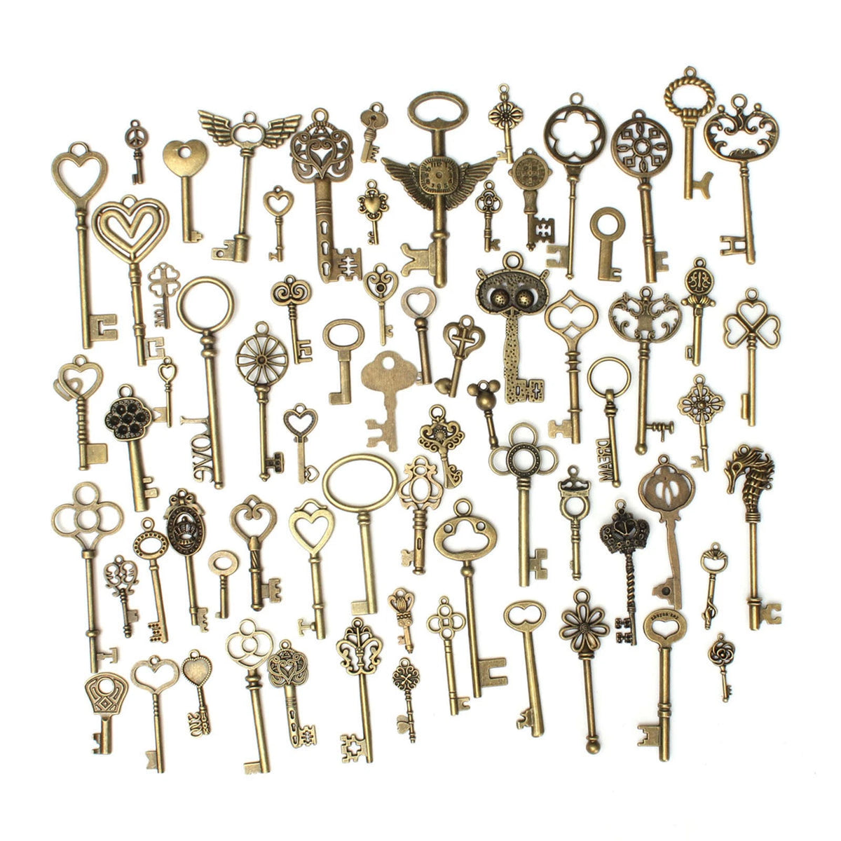 69PCS Vintage Skeleton Keys Set - Unique Shapes, Heart & Crown Design