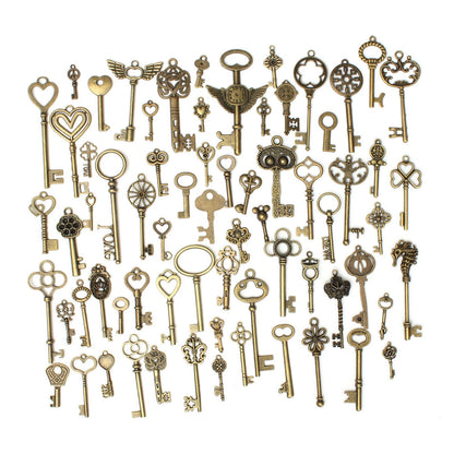 69PCS Vintage Skeleton Keys Set - Unique Shapes, Heart & Crown Design