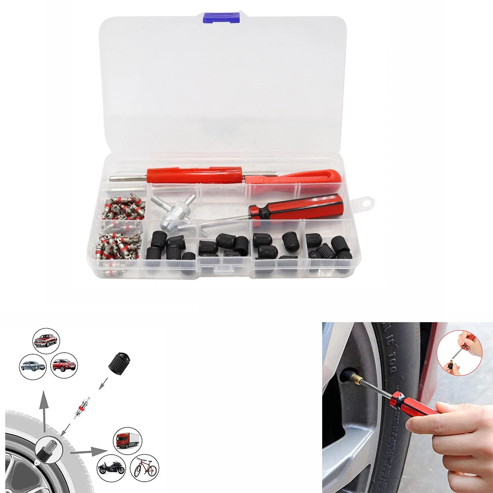 40PCS Valve Core Service Kit for Car and Bike Tires