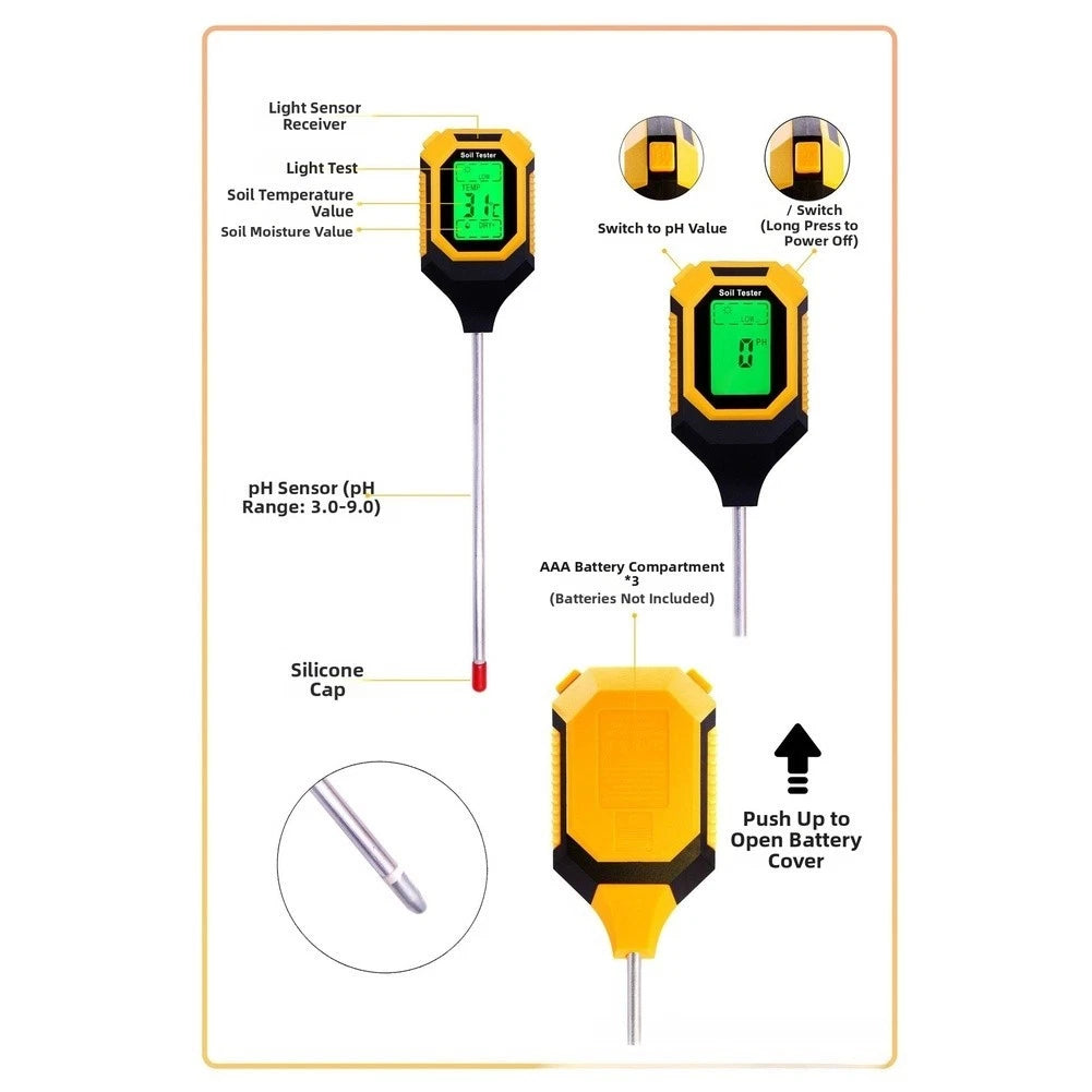 4-in-1 Soil pH Moisture Light Temperature Tester Gardening Tool