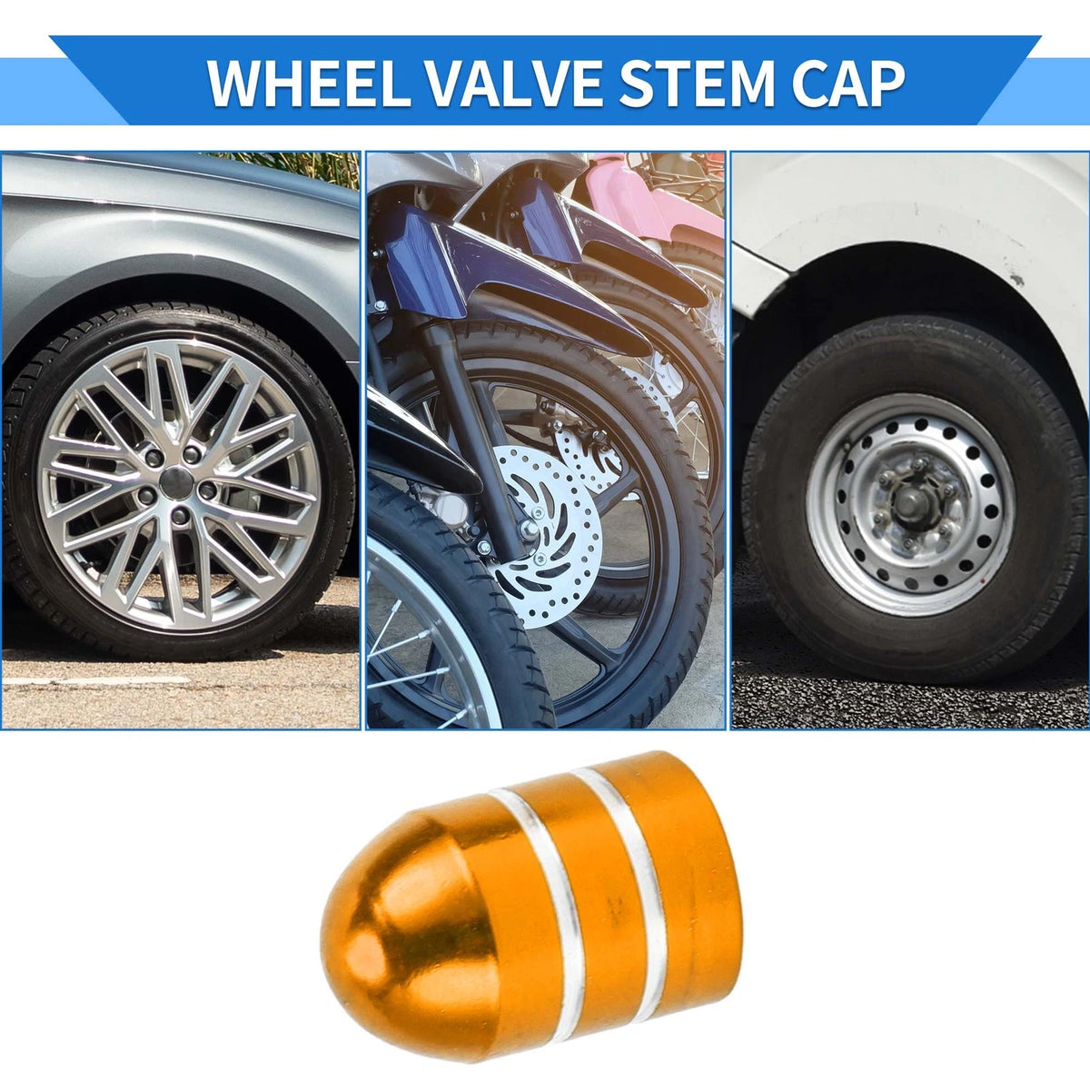 Tire Valve Stem Caps Replacement for SUV Bike RV 4 Pcs (Gold Tone)