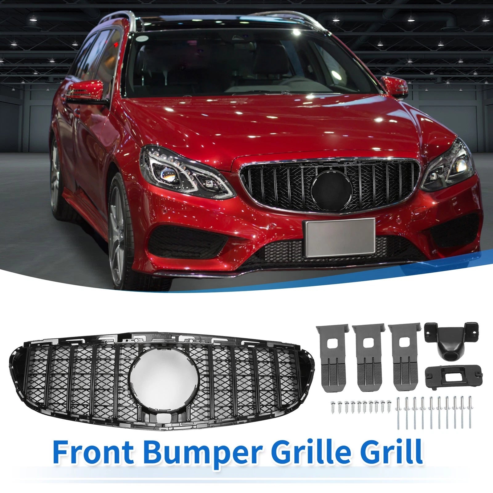 Front Upper Bumper Grille Grill Replacement for Mercedes-Benz E200 (2014–2016)