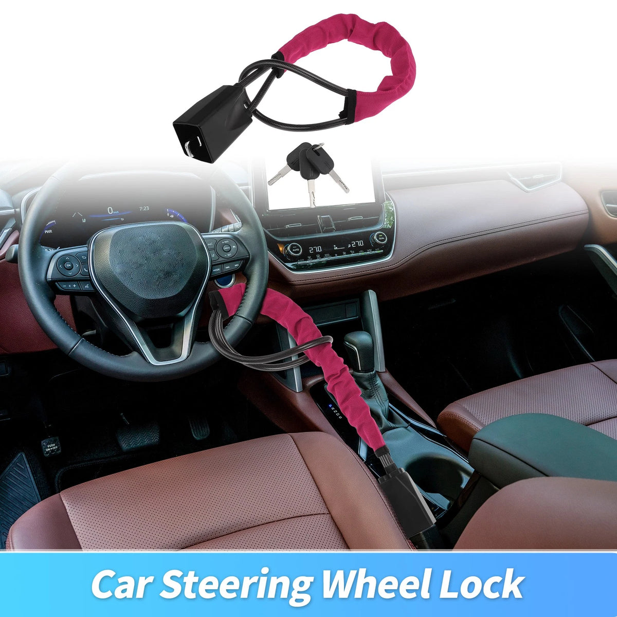 Steering Wheel Lock & Seat Belt Lock for Universal Fit (Pink)