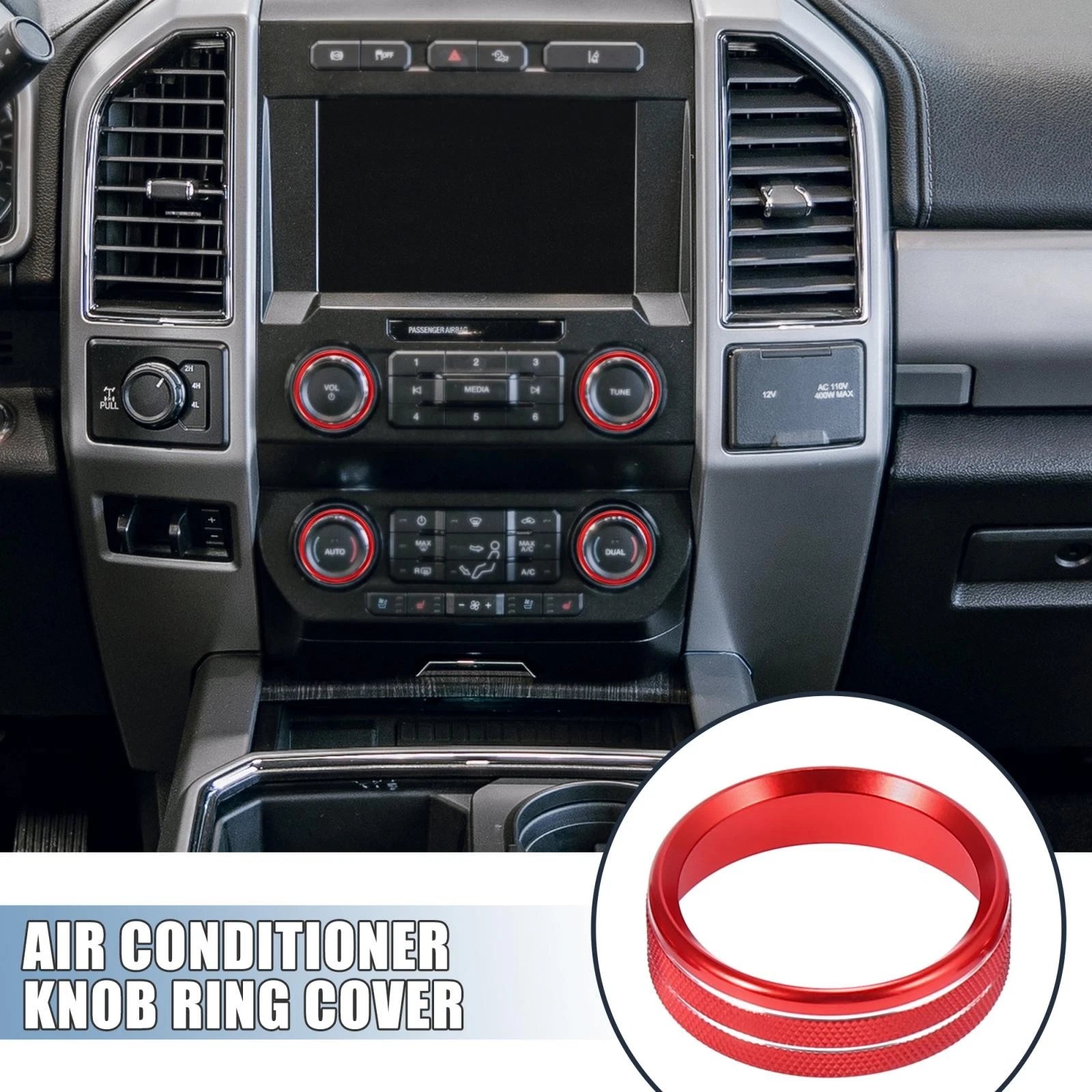 A/C Knob Ring Covers Front Fit for Ford F150 XLT (2015–2019) Red (4pcs)