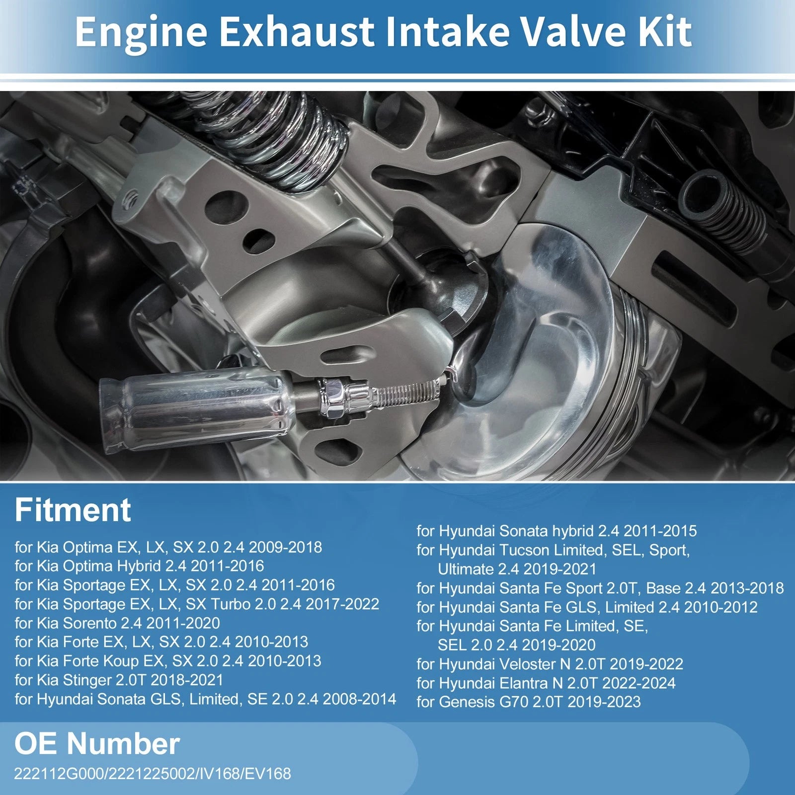 Intake Exhaust Valves Kit 16pc Replacement for Hyundai Santa Fe (2010–2018)