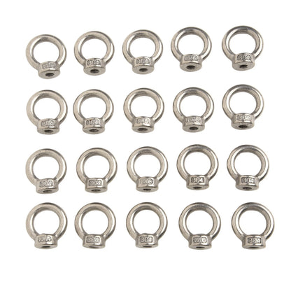 Set of 20 M6 Stainless Steel Eye Nuts for Installation Ease