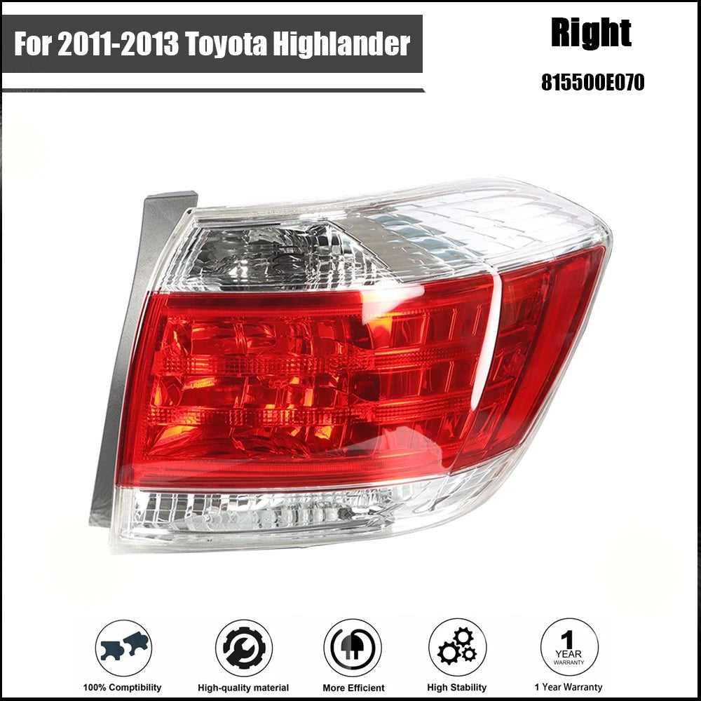 Right Side Tail Light Assembly for Toyota Highlander (2011–2013) Chrome