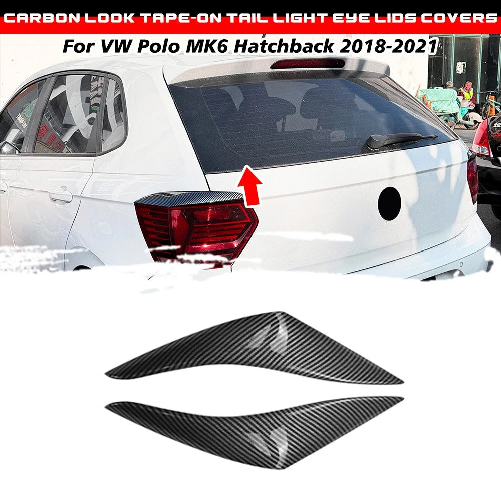 Carbon Look Tail Light Eye Lids Covers for VW Polo Hatchback (2018–2021)
