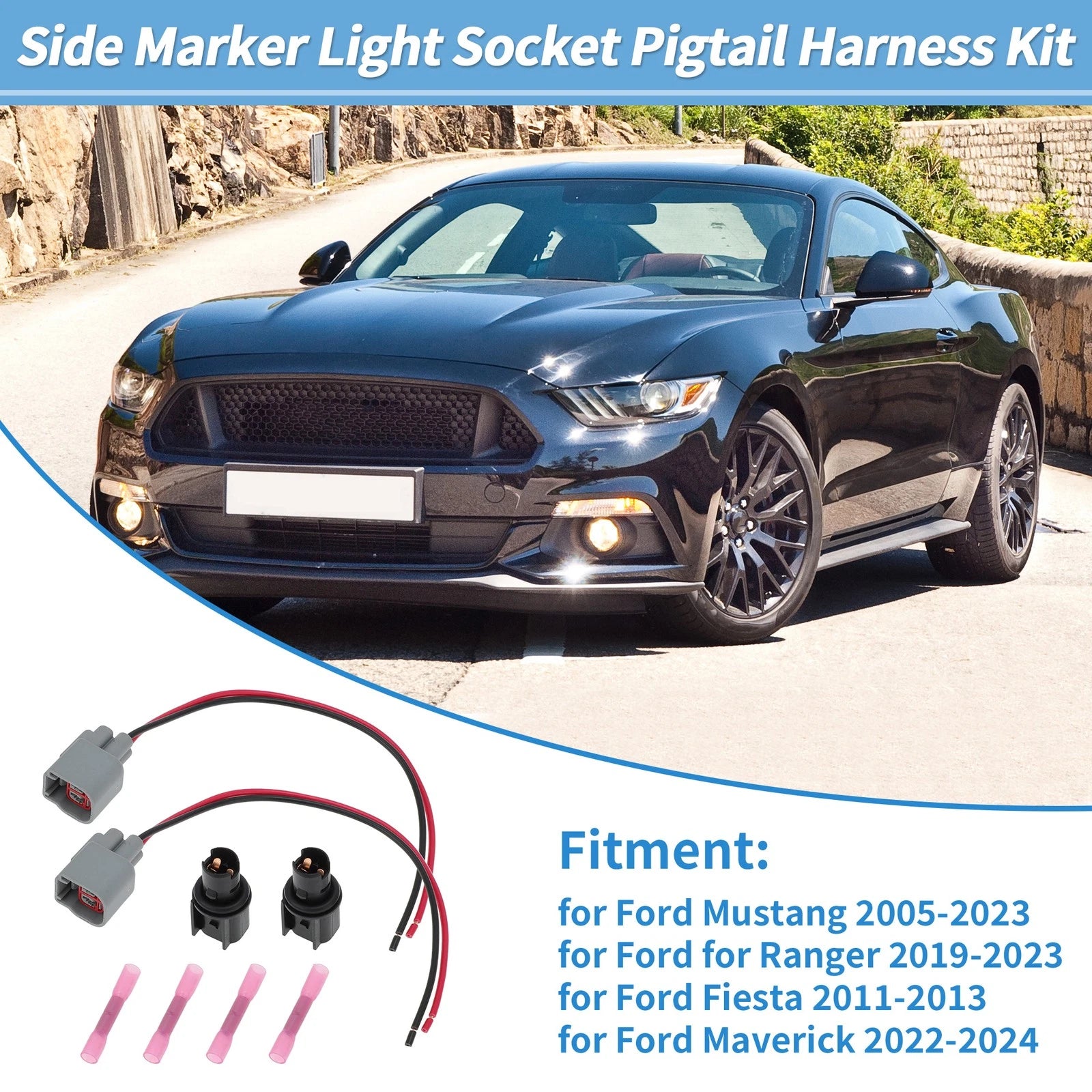 Side Marker Light Bulb Socket Pigtail Wiring Set for Ford Fiesta (2011–2019)