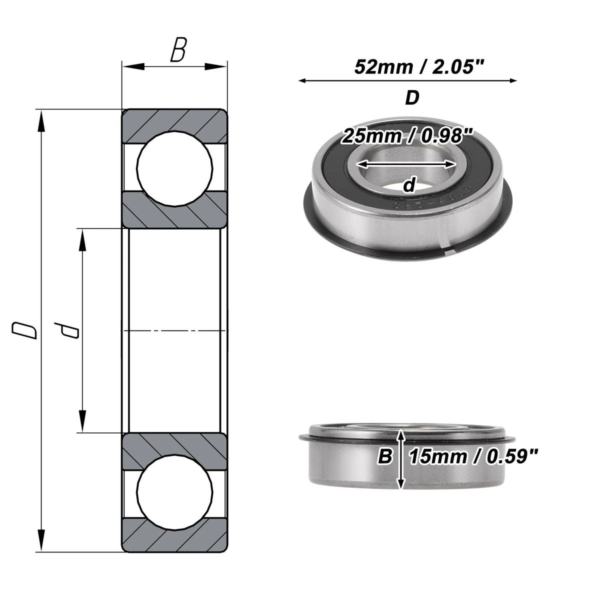 6205NR2RS Deep Groove Ball Bearings for Scooter Skateboard (25x52x15mm)
