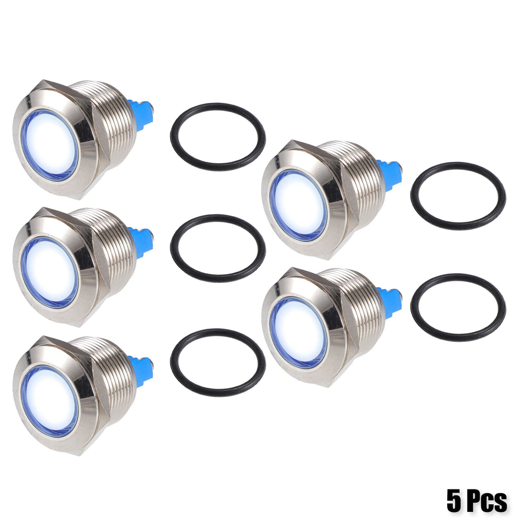5Pcs 19mm LED Waterproof Pilot Indicator Signal Light for Universal