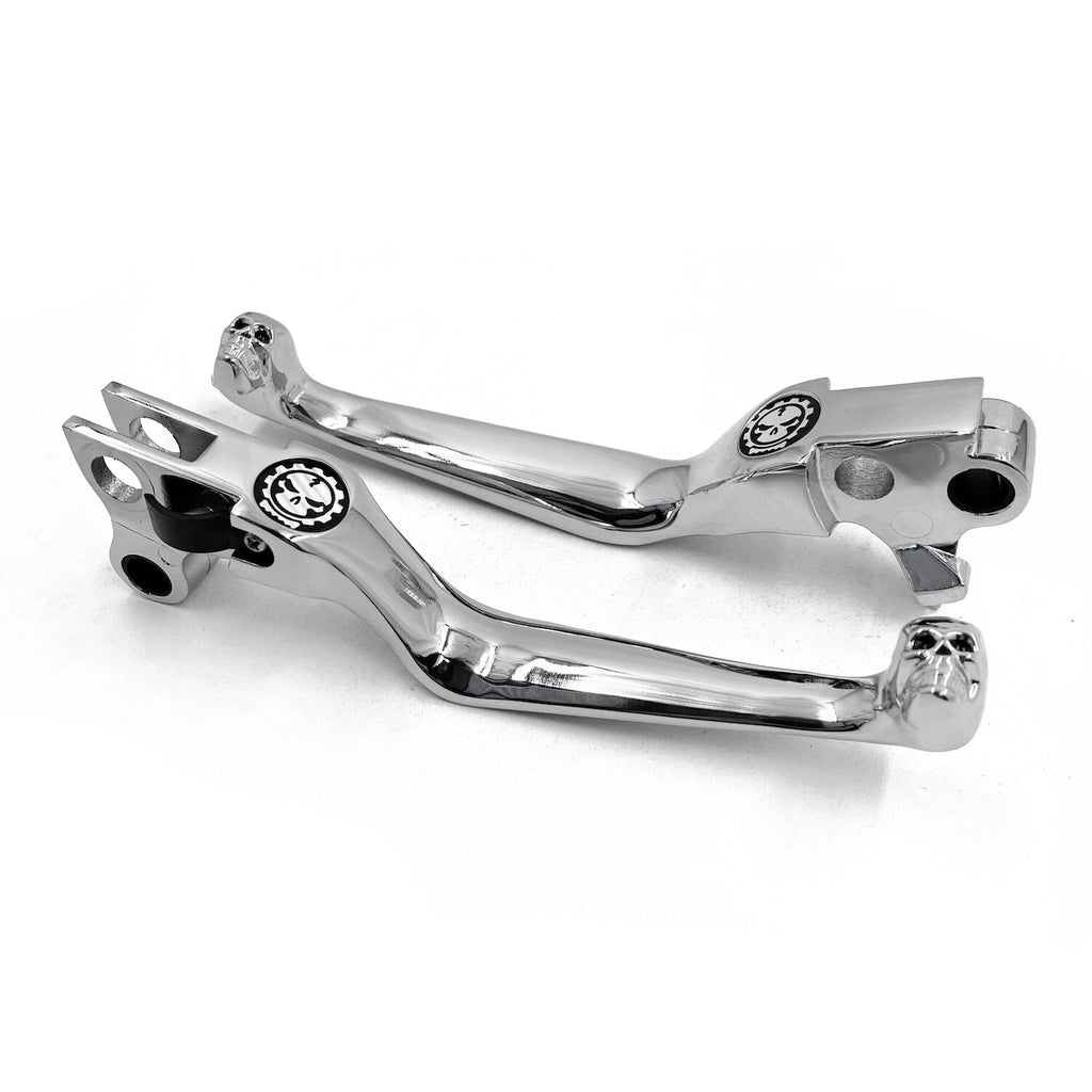 Chrome Smooth Skull Wide Blade Levers for Harley XL/Dyna/Softail (1996–2014)