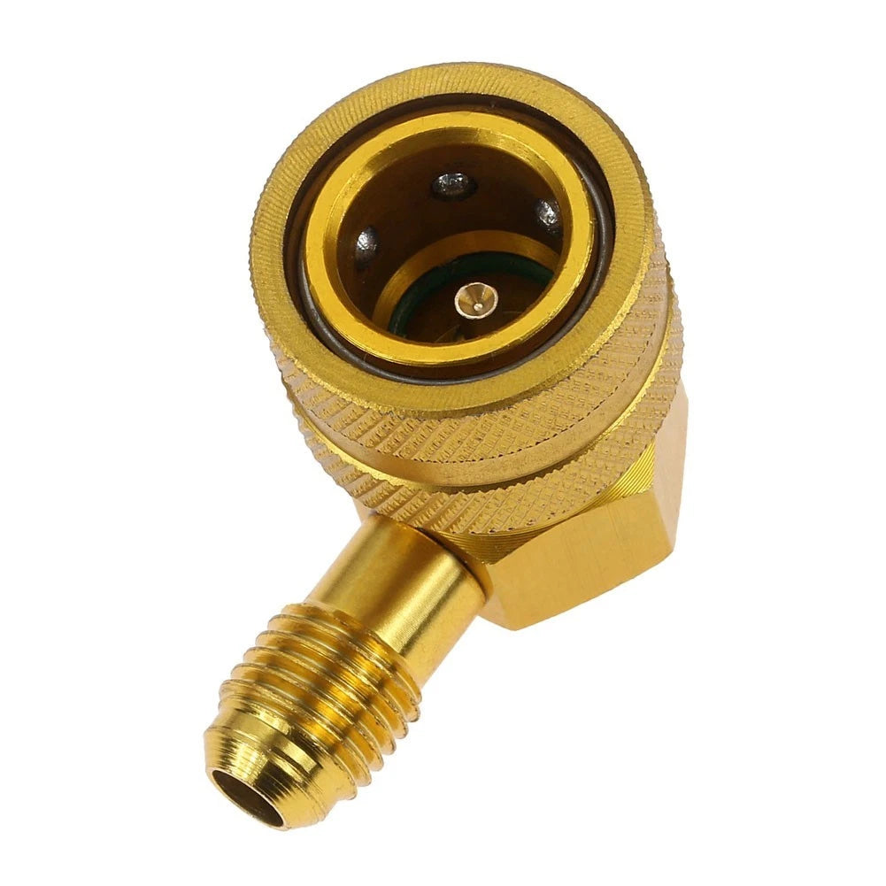 90 Degree Brass Quick Coupler Adapter for R134a AC (1/4 inch SAE)