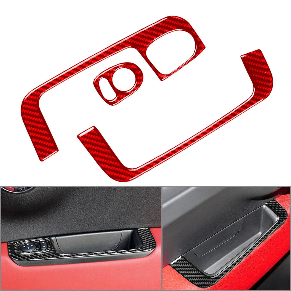 Carbon Fiber Interior Door Armrest Handle Panel Trim for Fiat 500 (2012–2015) RHD Red