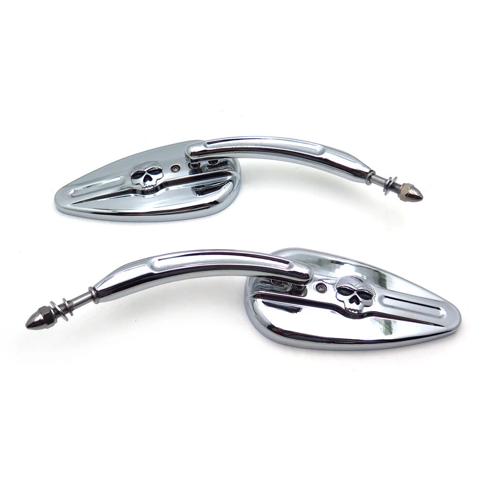 Chrome Skull Flame Side Mirrors for Harley Wide Glide FXWG (1980–2000)