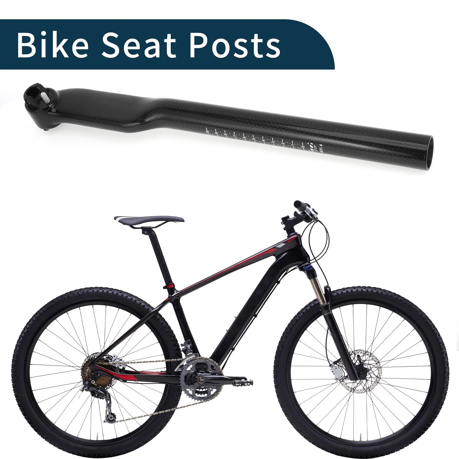 Bike Seat Post 31.6x400mm Replacement Height Adjustable for 3K Saddle Tube