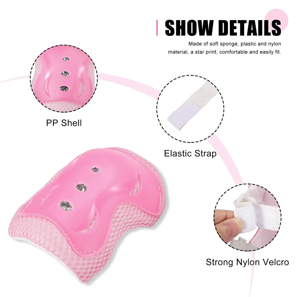 Bicycle Knee Elbow Wrist Protector Pads Set for Pink Skating Gear (3 Pair)