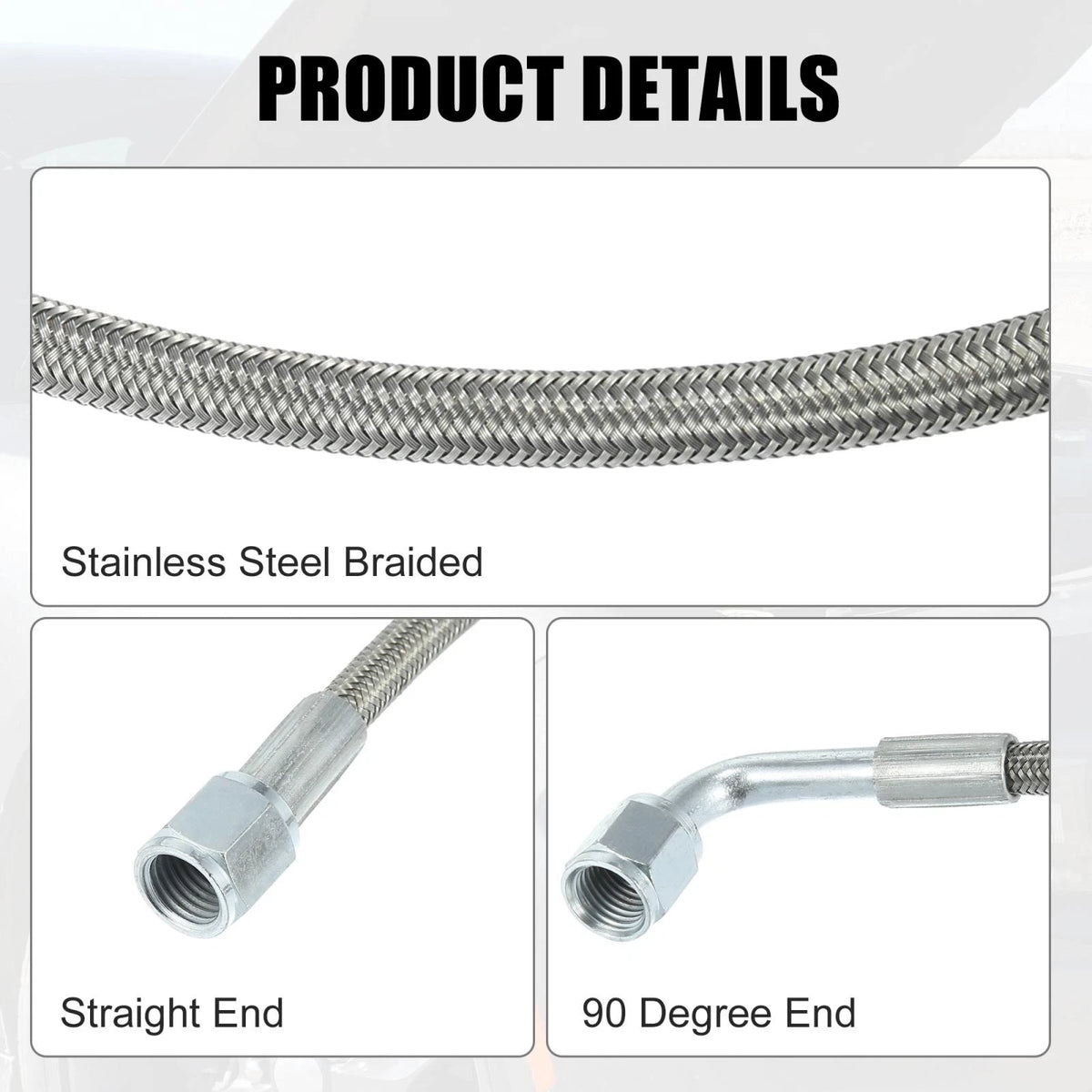 4AN Turbo Oil Feed Line for Universal Applications (24", Stainless Steel)