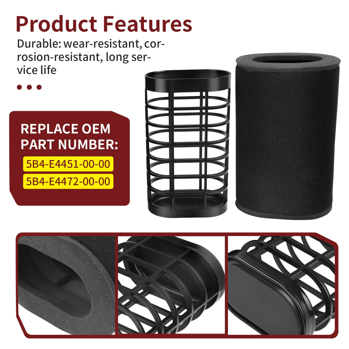 Air Filter w/ Cage Holder for Yamaha Rhino 700 YXR700F (2008–2013) 5B4-E4472-00-00