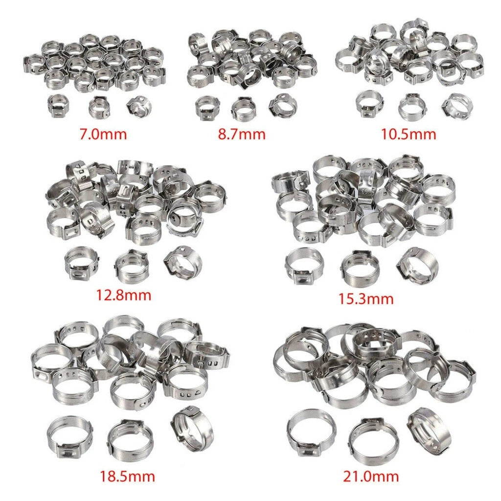 130PCS Stainless Steel Stepless Hose Clamps Assortment Rings