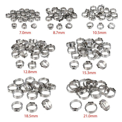 130PCS Stainless Steel Stepless Hose Clamps Assortment Rings