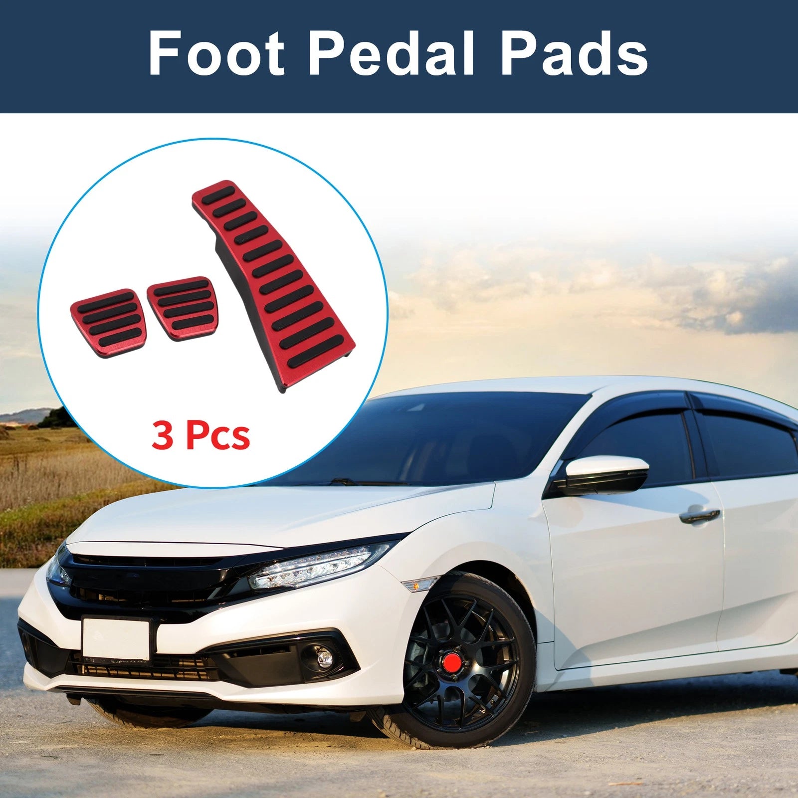 3 Pcs Manual Accelerator Pedal Covers for Honda Civic (2006–2009) Red