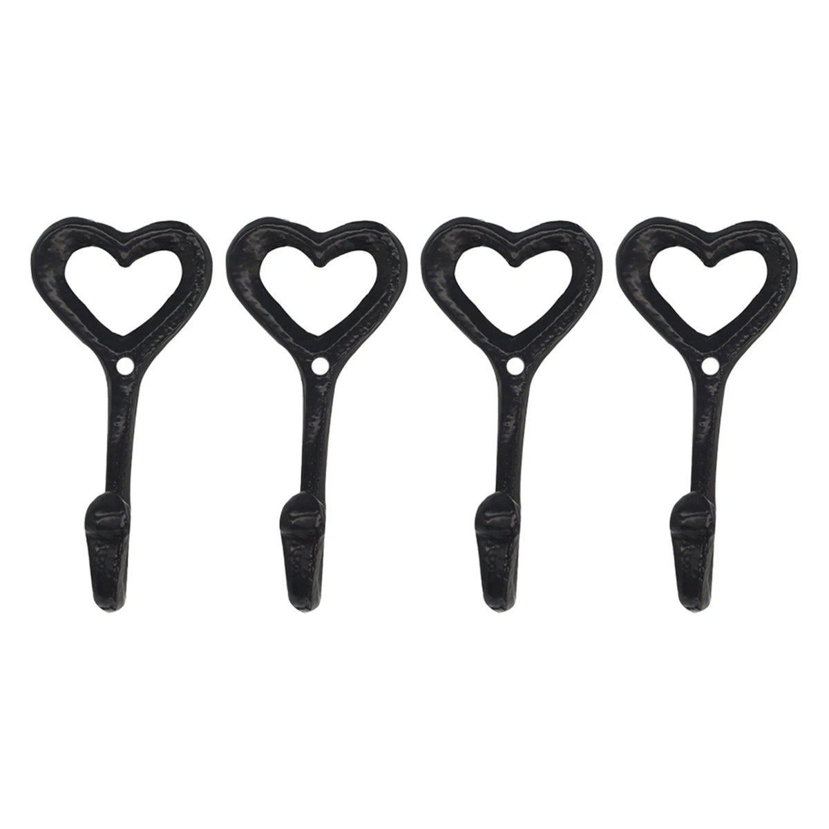 Set of 4 Decorative Black Iron Coat Hooks in Heart Shape