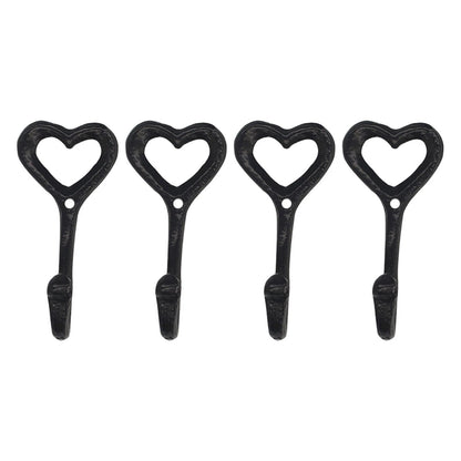 Set of 4 Decorative Black Iron Coat Hooks in Heart Shape