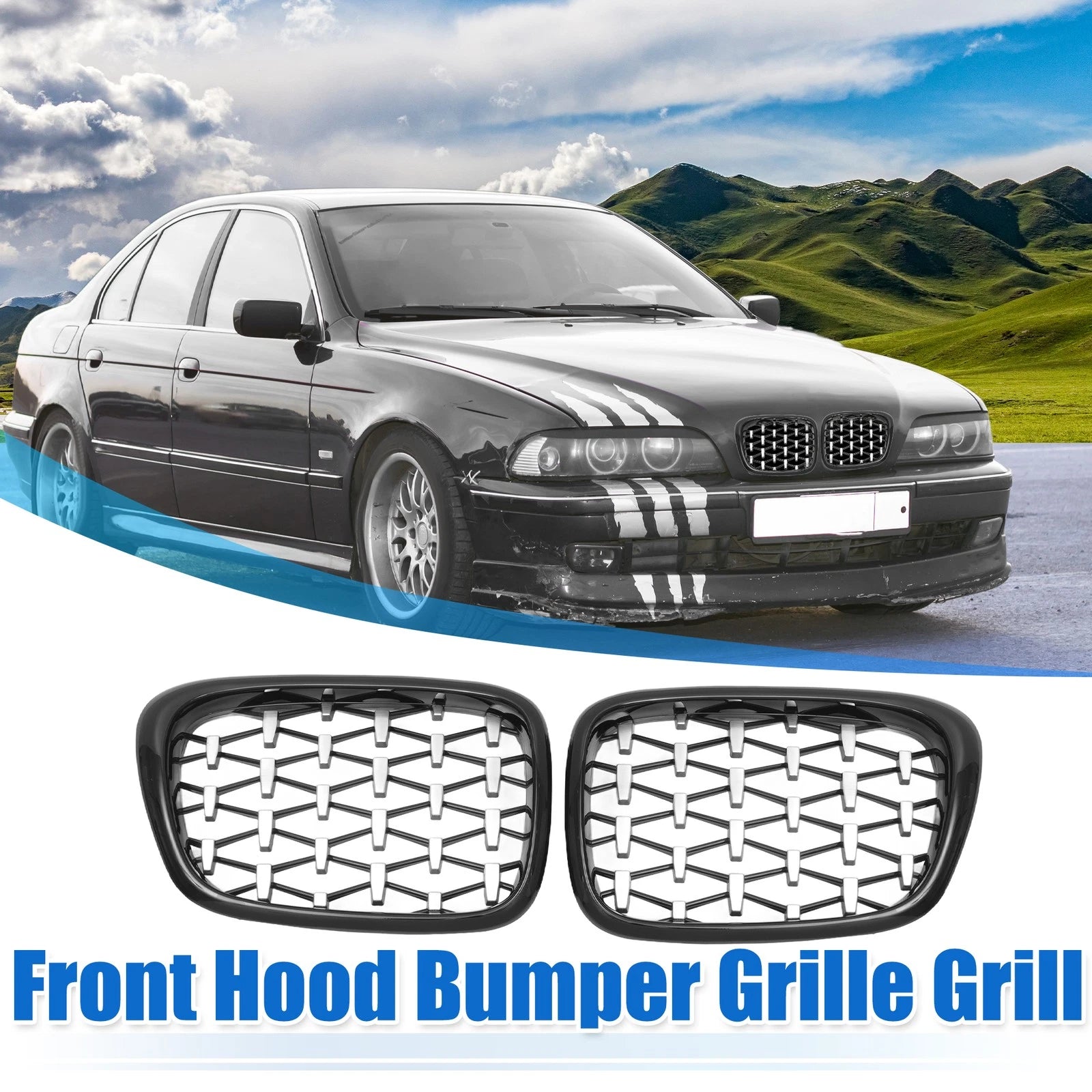 Front Hood Bumper Grille Guard Replacement for BMW 525i 530i E39 Pair (1997–2003)