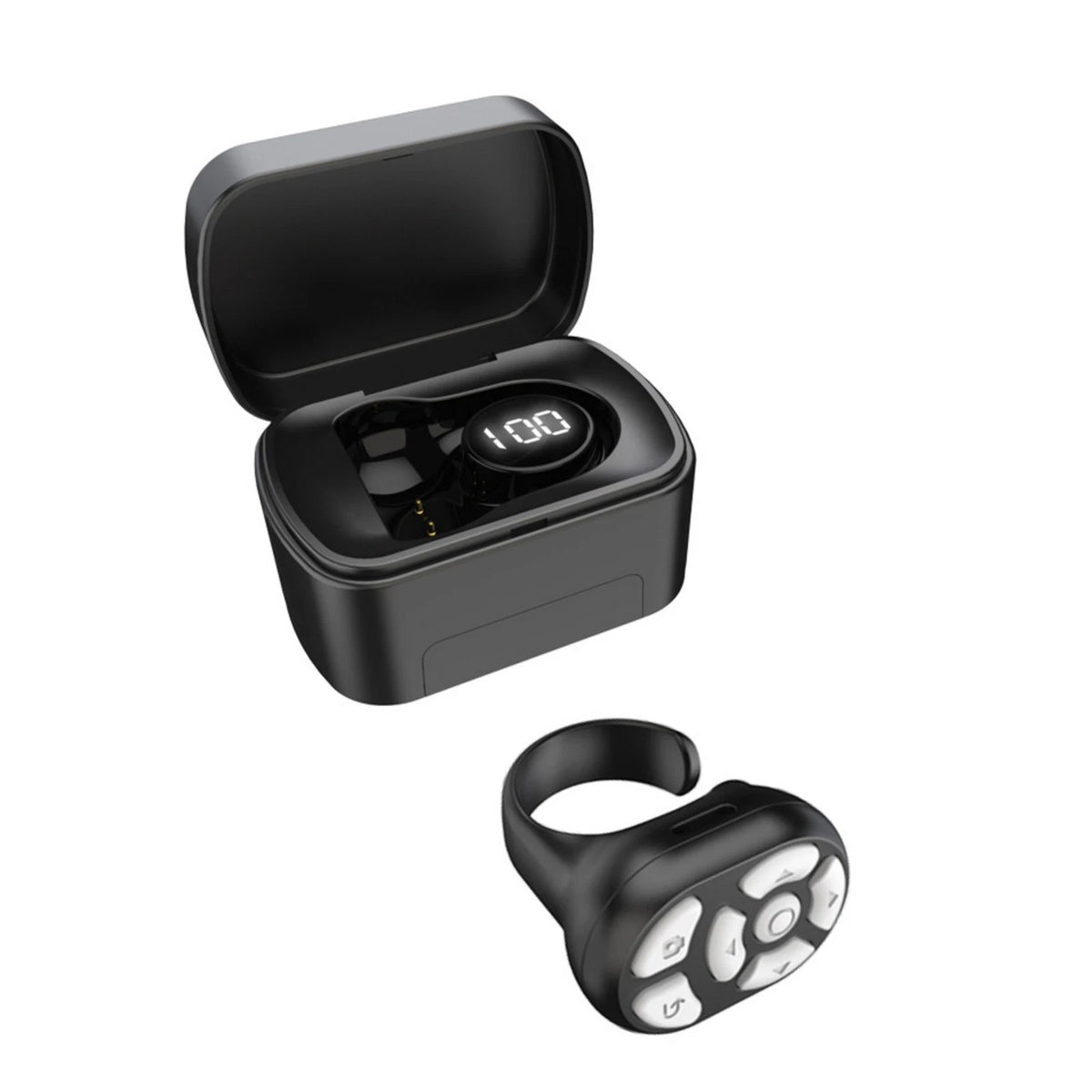 Bluetooth Remote Control Scrolling Ring with Charging Bin Selfie Button
