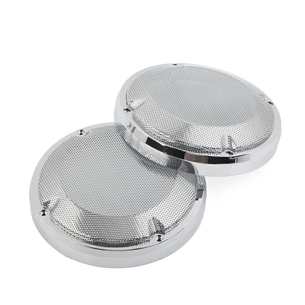 2X Chrome Saddlebag Lid Speaker Grill Covers for Harley Touring (1983–2020)