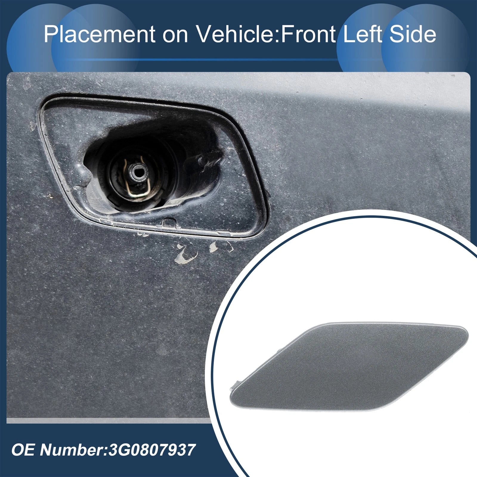 Front Left Washer Nozzle Cover Cap Replacement for Volkswagen Passat B8 3G (2015–2022) Grey