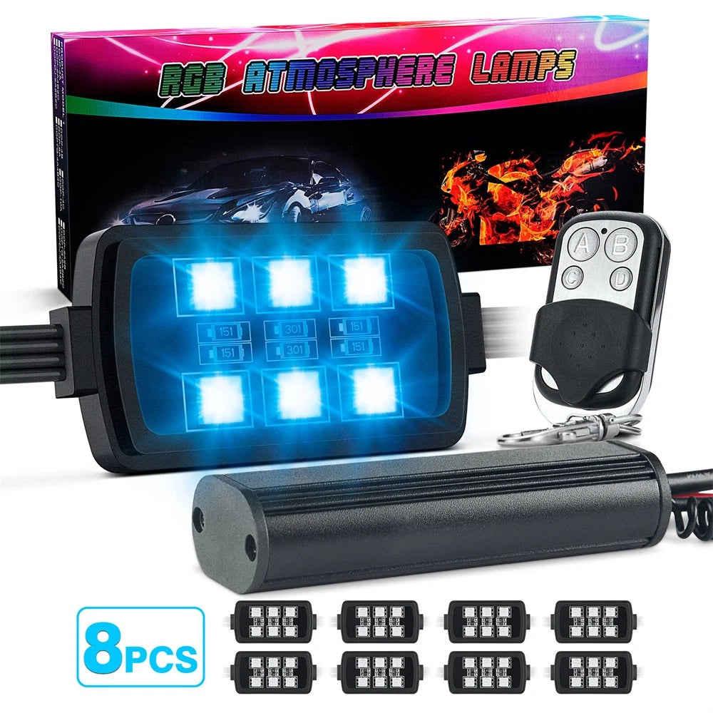 8pcs Multi-Color RGB Motorcycle Underglow Neon LED Accent Light Kit Waterproof
