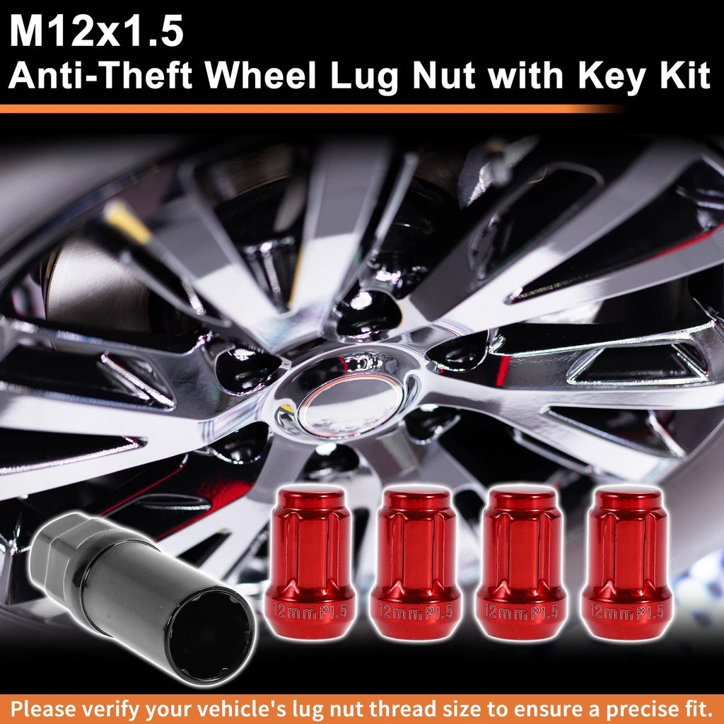 Wheel Locking Nut M12x1.5 with Key and Socket for Honda Toyota (Red) (—)
