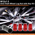 Wheel Locking Nut M12x1.5 with Key and Socket for Honda Toyota (Red) (—)