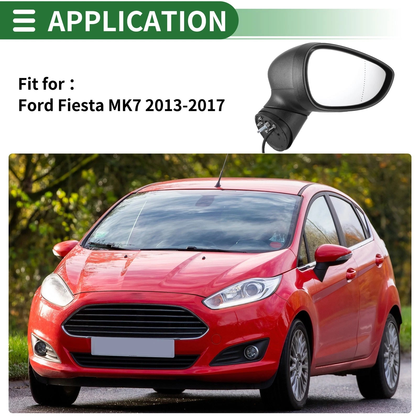 Right Side Door Mirror Replacement for Ford Fiesta MK7 Manual Folding Black (2009–2017)