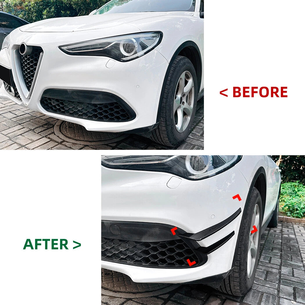Gloss Black Front Bumper Side Air Vent Fin Trim for Alfa Romeo Stelvio (2017–2025)