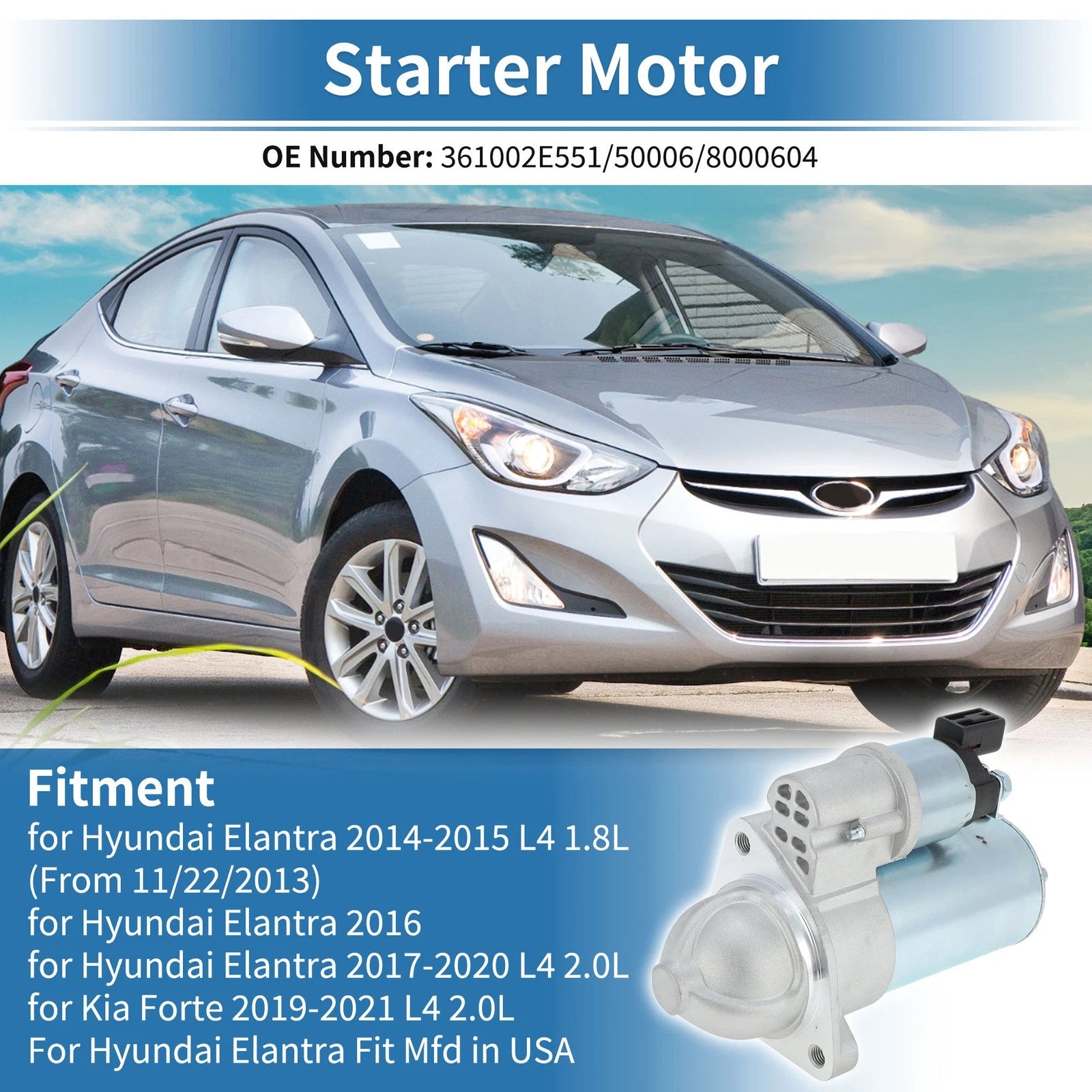 Starter Motor Replacement for Hyundai Elantra and Kia Forte (2014–2021)