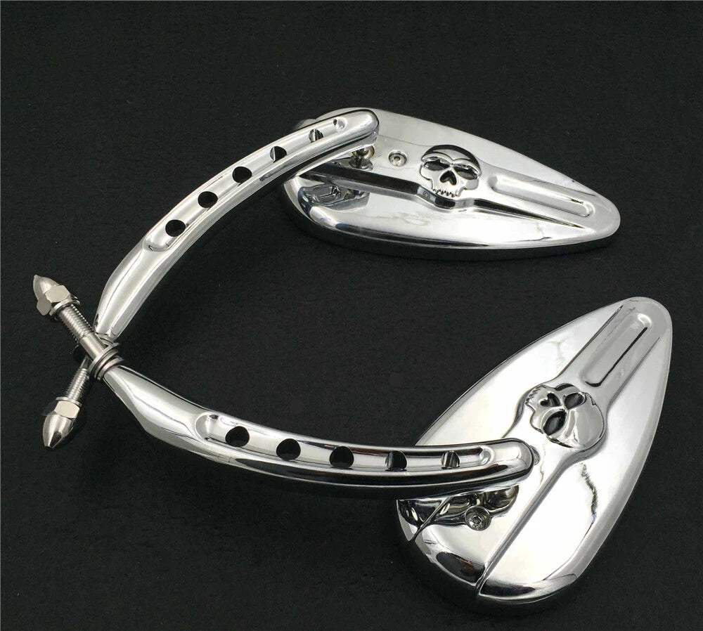 Chrome Skull Side Mirrors for Harley Touring Electra Glide (2009–2023)