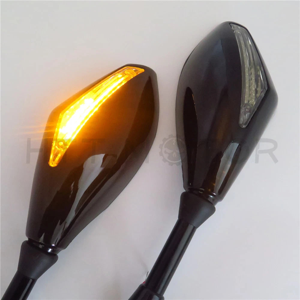 LED Turn Signal Side Mirrors for Honda Suzuki Cruiser (8-10mm)