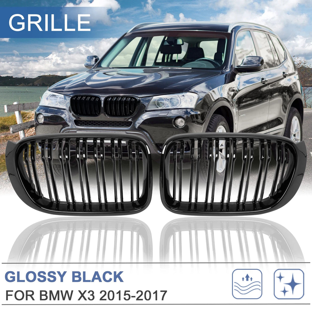 Front Hood Grill Kidney Grille Double Slat Replacement for BMW X3 (2015–2017)