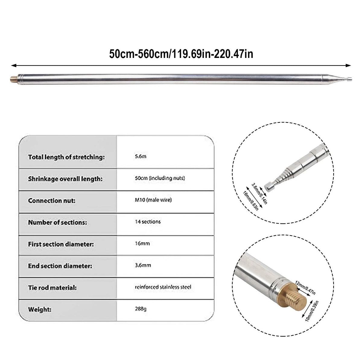 18FT Telescopic Antenna for DIY Shortwave Radios and Yagi Antenna